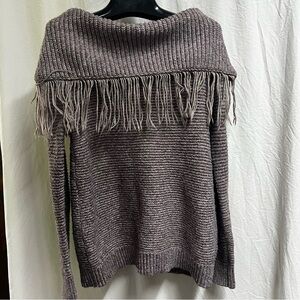 Maurices Cowl Neck Cozy Sweater Medium Brown Purple Long Sleeve Fringe Top